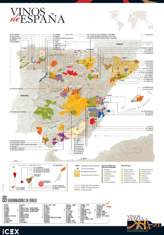 mapa denominacion origen vinos espana
