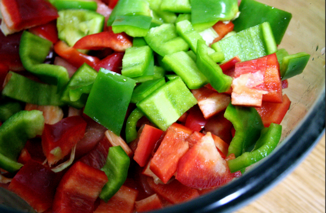 chopped green red pepper